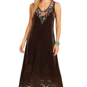 Johnny Was “Britton” velvet heavily embroidered maxi dress NWT RARE